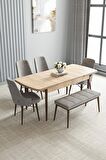 Loft Meşe Desen 80x132 Açılabilir Mdf Yemek Odası Takımı 4 Sandalye, 1 Bench