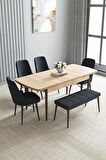 Loft Meşe Desen 80x132 Açılabilir Mdf Yemek Odası Takımı 4 Sandalye, 1 Bench
