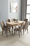 Loft Meşe Desen 80x132 Açılabilir Mdf Yemek Odası Takımı 6 Adet Sandalye