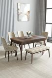 Loft Barok Desen 80x132 Açılabilir Mdf Yemek Odası Takımı 4 Sandalye, 1 Bench