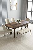 Loft Barok Desen 80x132 Açılabilir Mdf Yemek Odası Takımı 4 Sandalye, 1 Bench