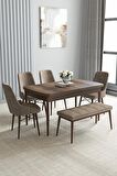 Loft Barok Desen 80x132 Açılabilir Mdf Yemek Odası Takımı 4 Sandalye, 1 Bench