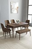 Loft Barok Desen 80x132 Açılabilir Mdf Yemek Odası Takımı 4 Sandalye, 1 Bench