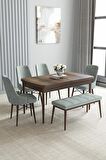 Loft Barok Desen 80x132 Açılabilir Mdf Yemek Odası Takımı 4 Sandalye, 1 Bench