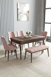 Loft Barok Desen 80x132 Açılabilir Mdf Yemek Odası Takımı 4 Sandalye, 1 Bench