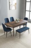 Loft Barok Desen 80x132 Açılabilir Mdf Yemek Odası Takımı 4 Sandalye, 1 Bench