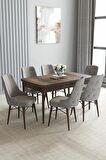 Loft Barok Desen 80x132 Açılabilir Mdf Yemek Odası Takımı 6 Adet Sandalye