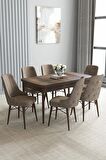 Loft Barok Desen 80x132 Açılabilir Mdf Yemek Odası Takımı 6 Adet Sandalye