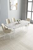 Loft Beyaz Mermer Desen 80x132 Açılabilir Mdf Yemek Odası Takımı 4 Adet Sandalye
