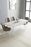Loft Beyaz Mermer Desen 80x132 Açılabilir Mdf Yemek Odası Takımı 4 Adet Sandalye