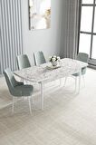Loft Beyaz Mermer Desen 80x132 Açılabilir Mdf Yemek Odası Takımı 4 Adet Sandalye