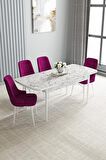 Loft Beyaz Mermer Desen 80x132 Açılabilir Mdf Yemek Odası Takımı 4 Adet Sandalye