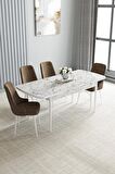 Loft Beyaz Mermer Desen 80x132 Açılabilir Mdf Yemek Odası Takımı 4 Adet Sandalye