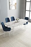 Loft Beyaz Mermer Desen 80x132 Açılabilir Mdf Yemek Odası Takımı 4 Adet Sandalye