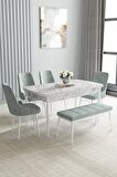 Loft Beyaz Mermer Desen 80x132 Açılabilir Mdf Yemek Odası Takımı 4 Sandalye, 1 Bench