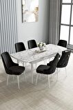 Loft Beyaz Mermer Desen 80x132 Açılabilir Mdf Yemek Odası Takımı 6 Adet Sandalye
