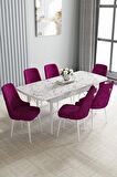 Loft Beyaz Mermer Desen 80x132 Açılabilir Mdf Yemek Odası Takımı 6 Adet Sandalye
