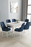 Loft Beyaz Mermer Desen 80x132 Açılabilir Mdf Yemek Odası Takımı 6 Adet Sandalye