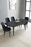Loft Siyah Mermer Desen 80x132 Açılabilir Mdf Yemek Odası Takımı 4 Adet Sandalye