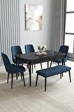 Loft Siyah Mermer Desen 80x132 Açılabilir Mdf Yemek Odası Takımı 4 Sandalye, 1 Bench