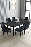 Loft Siyah Mermer Desen 80x132 Açılabilir Mdf Yemek Odası Takımı 6 Adet Sandalye