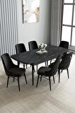 Loft Siyah Mermer Desen 80x132 Açılabilir Mdf Yemek Odası Takımı 6 Adet Sandalye