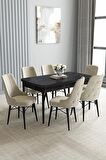 Loft Siyah Mermer Desen 80x132 Açılabilir Mdf Yemek Odası Takımı 6 Adet Sandalye
