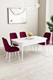 Mabel Beyaz 80x132 Açılabilir Mdf Yemek Odası Takımı 4 Adet Sandalye