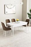 Mabel Beyaz 80x132 Açılabilir Mdf Yemek Odası Takımı 4 Adet Sandalye