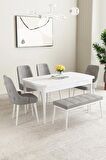 Mabel Beyaz 80x132 Açılabilir Mdf Yemek Odası Takımı 4 Sandalye, 1 Bench