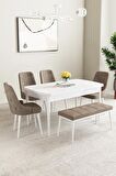Mabel Beyaz 80x132 Açılabilir Mdf Yemek Odası Takımı 4 Sandalye, 1 Bench