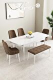 Mabel Beyaz 80x132 Açılabilir Mdf Yemek Odası Takımı 4 Sandalye, 1 Bench