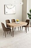 Mabel Meşe Desen 80x132 Açılabilir Mdf Yemek Odası Takımı 4 Adet Sandalye