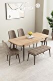 Mabel Meşe Desen 80x132 Açılabilir Mdf Yemek Odası Takımı 4 Sandalye, 1 Bench