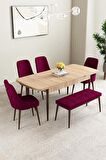 Mabel Meşe Desen 80x132 Açılabilir Mdf Yemek Odası Takımı 4 Sandalye, 1 Bench