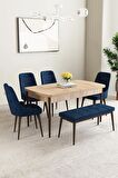 Mabel Meşe Desen 80x132 Açılabilir Mdf Yemek Odası Takımı 4 Sandalye, 1 Bench