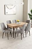 Mabel Meşe Desen 80x132 Açılabilir Mdf Yemek Odası Takımı 6 Adet Sandalye