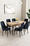 Mabel Meşe Desen 80x132 Açılabilir Mdf Yemek Odası Takımı 6 Adet Sandalye
