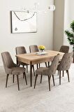 Mabel Meşe Desen 80x132 Açılabilir Mdf Yemek Odası Takımı 6 Adet Sandalye