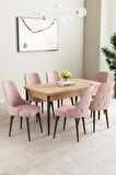 Mabel Meşe Desen 80x132 Açılabilir Mdf Yemek Odası Takımı 6 Adet Sandalye