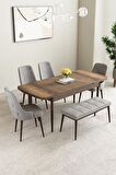 Mabel Barok Desen 80x132 Açılabilir Mdf Yemek Odası Takımı 4 Sandalye, 1 Bench