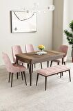 Mabel Barok Desen 80x132 Açılabilir Mdf Yemek Odası Takımı 4 Sandalye, 1 Bench