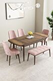 Mabel Barok Desen 80x132 Açılabilir Mdf Yemek Odası Takımı 4 Sandalye, 1 Bench
