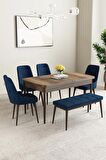 Mabel Barok Desen 80x132 Açılabilir Mdf Yemek Odası Takımı 4 Sandalye, 1 Bench