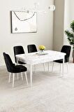 Mabel Beyaz Mermer Desen 80x132 Açılabilir Mdf Yemek Odası Takımı 4 Adet Sandalye