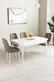 Mabel Beyaz Mermer Desen 80x132 Açılabilir Mdf Yemek Odası Takımı 4 Adet Sandalye