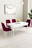Mabel Beyaz Mermer Desen 80x132 Açılabilir Mdf Yemek Odası Takımı 4 Adet Sandalye