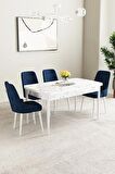 Mabel Beyaz Mermer Desen 80x132 Açılabilir Mdf Yemek Odası Takımı 4 Adet Sandalye