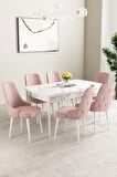 Mabel Beyaz Mermer Desen 80x132 Açılabilir Mdf Yemek Odası Takımı 6 Adet Sandalye