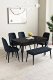 Mabel Siyah Mermer Desen 80x132 Açılabilir Mdf Yemek Odası Takımı 4 Sandalye, 1 Bench